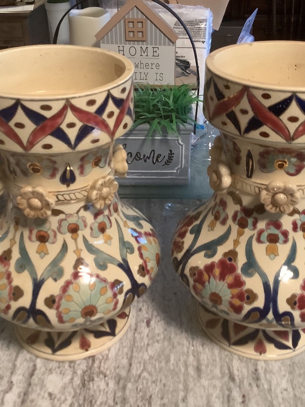 Pair of Talavera-style earthenware vases